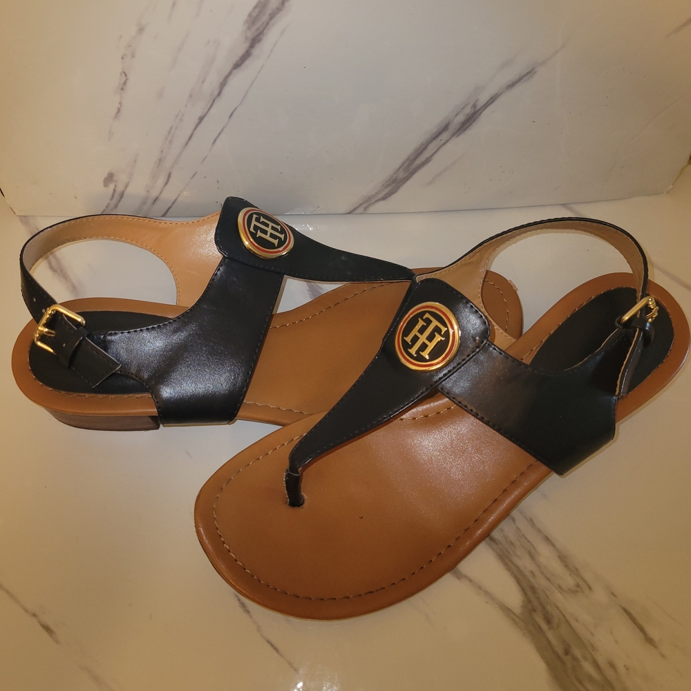 Women's Navy Blue Leather Tommy Hilfiger Sandals.